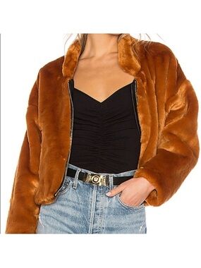 Free People Faux Fur Bomber Jacket Size S